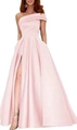 Robe de soirée rose satinée à épaules dénudées avec fente haute et coupe cintrée chic - S / Rose