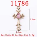 KC gold cross pendant with oval pink crystal for DIY jewelry making and earrings - 11786 Gold Light Pink
