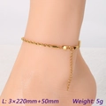 Cavigliera a corda intrecciata dorata per donna con chiusura a moschettone, 3mm - Catena a Corda Intrecciata Dorata 3x220mm(KJ4078-Z)
