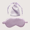 Light purple silk satin sleep eye mask with matching drawstring storage pouch set - Light Purple