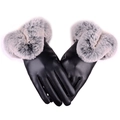Gants tactiles en cuir noir pour femme avec revers en fausse fourrure grise chic - Taille unique / Noir (Poignet en Fourrure Femme)