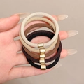 Elastic hair ties in beige and brown tones with gold metal cylindrical buckle - 1# Old Money Style Simple Hair Tie