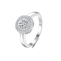 S925 sterling silver halo ring with a round moissanite center and double row pavé band - Fdjz-410-0.5ct Moissanite (d Color)