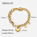 18K gold plated Cuban link bracelet with heart charm and zircon stone, OT buckle, 200mm - Gold Heart Rhinestone Pendant (JDB201119)