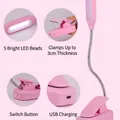 Pink flexible LED clip lamp with USB charging and 3cm clamp for bedside reading - LY-15 (Vertical) / Pink / Rechargeable Model