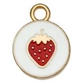 Golden alloy strawberry charm pendant with red enamel detailing for DIY jewelry - Round Strawberry 17x13mm