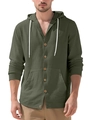 Camisa de hombre con capucha en algodón lino verde oliva y botones de madera - S / Verde Militar