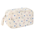 Floral corduroy large pencil case with blue flowers and pink butterfly patterns - Floral Butterfly