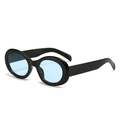 Retro oval sunglasses with thick black frames and translucent light blue lenses - Black Frame Blue Lens