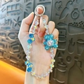 Handmade cute blue rhinestone heart bear beaded phone strap and bag charm accessory - Blue