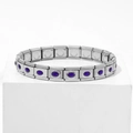 9MM Italian style stainless steel elastic bracelet with purple oval stones on white cube - 0208 - Elliptical Enchanting Amethyst Section 1