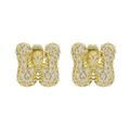 Sparkling gold bubble letter W earrings with clear pave zircon stones for women - Letter W