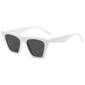 Retro Geometrische Cat-Eye-Sonnenbrille mit weißem Rahmen und dunkelgrauen Gläsern - Porzellanweiß Graue Gläser