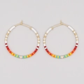 Bohemian large hoop earrings featuring colorful rainbow seed beads and gold wire frame - Rainbow Bohemian (MI-E220221B)