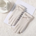 Gants d'hiver beiges en suédine pour femmes avec nœud décoratif et fonction tactile - Taille unique / Daim Synthétique Nœud-Blanc