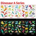 Luminous cartoon dinosaur temporary tattoos for kids showing day and night glow effects - Luminous Dinosaur Series A