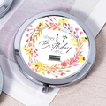 Portable silver compact mirror with floral birthday wreath design and folding mechanism - Watercolor Birthday Wreath