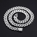 Collana a catena cubana d'argento con strass scintillanti su pelle nera - 8 pollici (20cm) / Argento