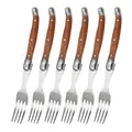 Set of 6 Laguiole style forks with stainless steel heads and wooden riveted handles - 6-Piece Dinner Forks