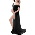 Elegant off-shoulder black lace chiffon maternity photography dress with a high split - S / Dresses / Black