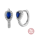 Elegant S925 sterling silver hoop earrings with pear-cut blue stone and white zircon - Drop Halo-Silver/Blue