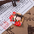 Traditional Chinese style resin girl figurine with pink flowers and a fan decor - Wild Goose Returns