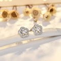 Exquisite S925 sterling silver flower stud earrings with clear cubic zirconia in silver - Plum Blossom Studs (Platinum Plated)