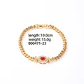 Gold cuban link bracelet with oval red gemstone and zircon halo, length 19cm, weight 15g - Gold + Small Oval Red Zircon