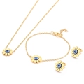 Golden sunflower jewelry set with blue evil eye stones including necklace and earrings - Gold (KS200531-KFC)