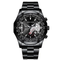 Men's chronograph watch in black stainless steel with octagonal case and calendar display - Black Steel Black Face