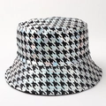 Close-up detail of iridescent houndstooth bucket hat with metallic rainbow finish - M (56-58cm) / Black