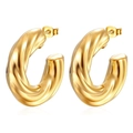 Elegantes pendientes de aro trenzados en oro de 18 quilates para mujer en acero pulido - Dorado