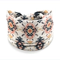 Elastic wide headband with orange and blue geometric ethnic pattern for sports - Style 134
