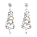Vintage Christmas tree earrings with sparkling colorful rhinestones on silver base - 06 White K N-585