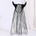 Gothic Halloween headpiece with black devil horns and spider web lace veil detail - Style 4 Black Devil Horns With Black Mesh Veil
