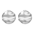 Minimalist silver stainless steel stud earrings with irregular ripple texture on white base - Pleated Round Earrings Steel (MS-423)