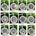 Set of 12 vintage stainless steel zodiac sign pendants in antique silver finish - Aquarius Pendant