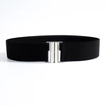 Chic black elastic waist belt for women with elegant silver metal interlocking buckle - 5cm Wide / Black (Silver Stem)