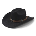 Classic black faux suede cowboy hat with turquoise-studded brown band and wide curved brim - M (56-57cm) / Black Faux Suede