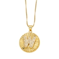 Collana a catena veneziana dorata con ciondolo a moneta e lettera W in zirconi - Lettera W