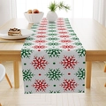 Christmas table runner with red and green snowflake patterns on white linen fabric - White Red Green Snowflake Print (ZQ26-5)