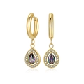 Golden teardrop earrings with colorful rainbow stones and sparkling diamond halo - Gold-Tone Colorful Zirconia