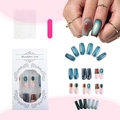 Teal cat-eye press-on nails set with gradient finish, nail file and adhesive tabs - Cyan Green and Dark Brown Gradient Cat Eye Style(XZ-97-08)
