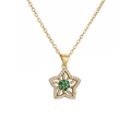 Detail of gold-plated star pendant with green gems and zircons on an O-chain necklace - Star Pendant / Green