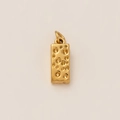 Macro detail of golden 18K gold plated rectangular pendant with irregular dimpled texture - Cheese Pendant