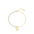 Elegante pulsera de cadena de plata S925 dorada con candado de cristal y cierre ajustable - Plata 925 / Dorado