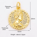Golden micro-pave coin pendant charm with embossed portrait profile 15mm diameter - Lady Portrait