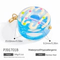 Colgante de cristal azul tipo donut en acero inoxidable con detalles en crema - Azul/Crema-4Pzas / 4 Piezas