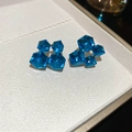 Macro shot of geometric blue crystal cluster earrings with high-shine silver base plating - Blue Geometric Cluster Crystal (4#)