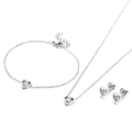 Three-piece silver stainless steel jewelry set with hollow heart pendants and clear zircons - 3-Piece Set (KS199066-K)